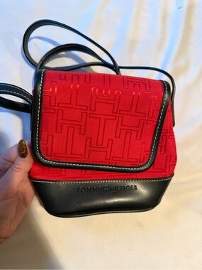 Tommy Hilfiger Red and Black Signature Mini Crossbody